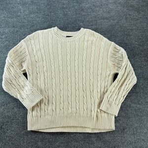 Gap Men Cable Knit Sweater Cream Beige Cotton Crew Neck Fisherman Small Academia